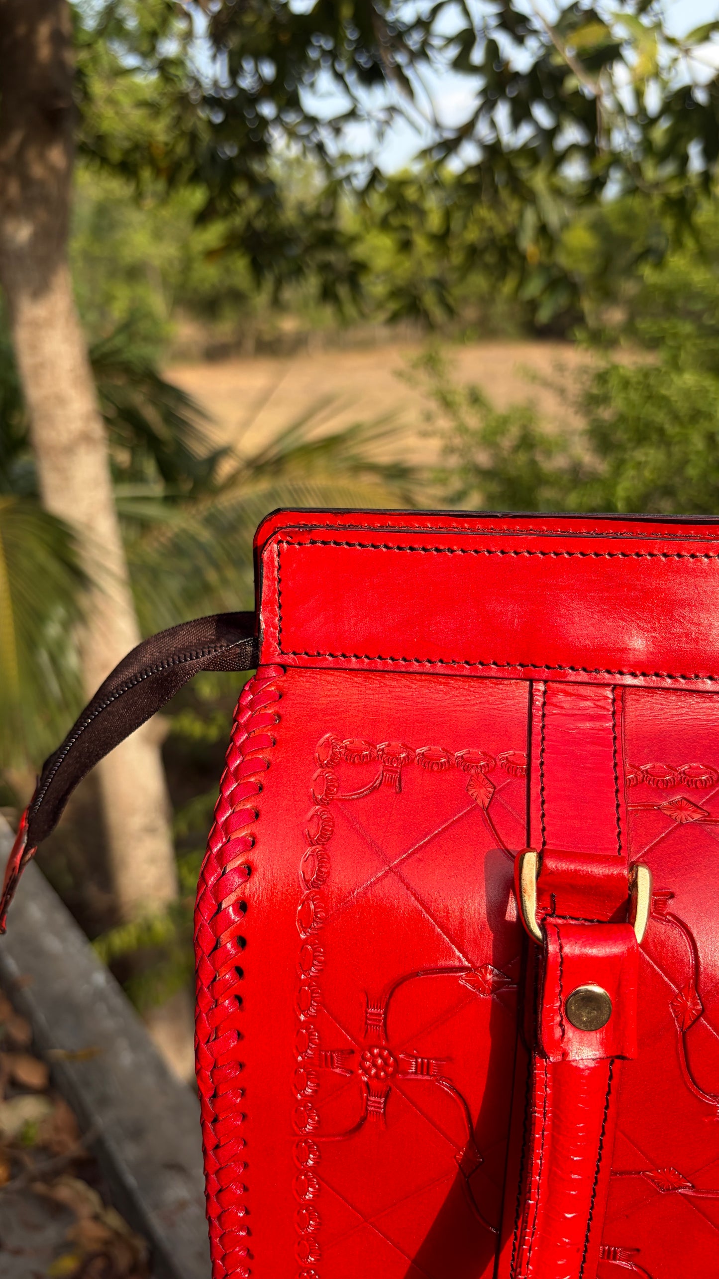 Zygma Embossed Red Tote — Genuine Leather