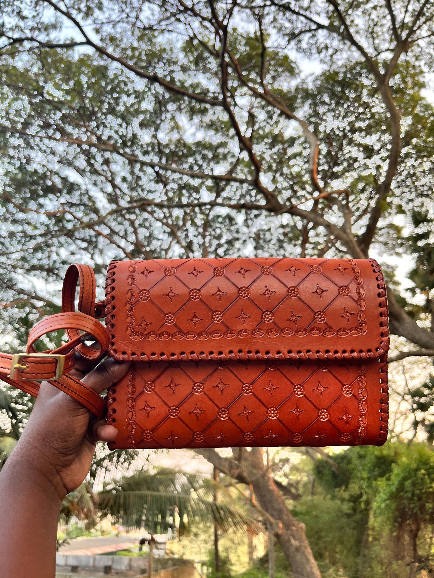 Zygma Handcrafted Genuine Leather Sling Bag – Artisan Tooled Crossbody Shoulder Bag for Women