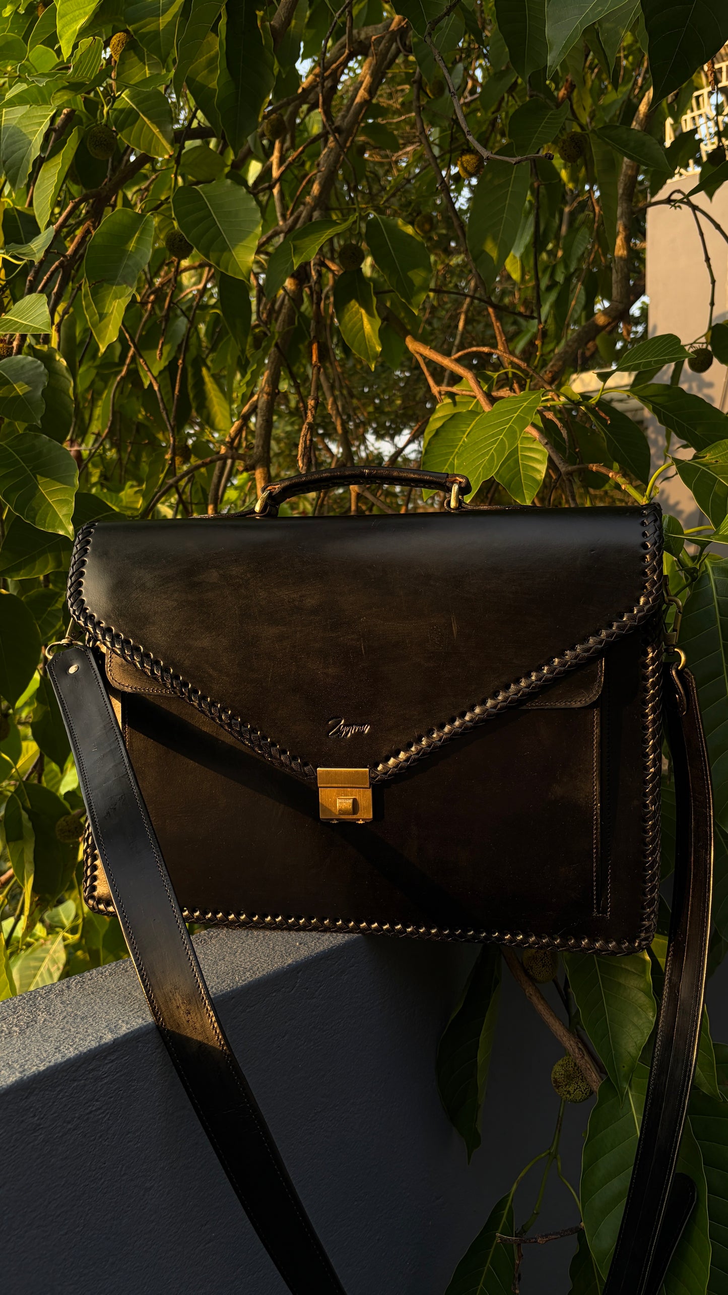 Zygma Heritage Laptop Briefcase — Embossed Flap, Genuine Leather
