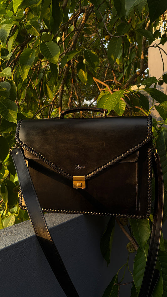 Zygma Heritage Laptop Briefcase — Embossed Flap, Genuine Leather
