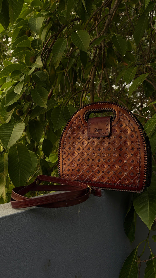 Zygma Embossed Dome Handbag — Genuine Leather