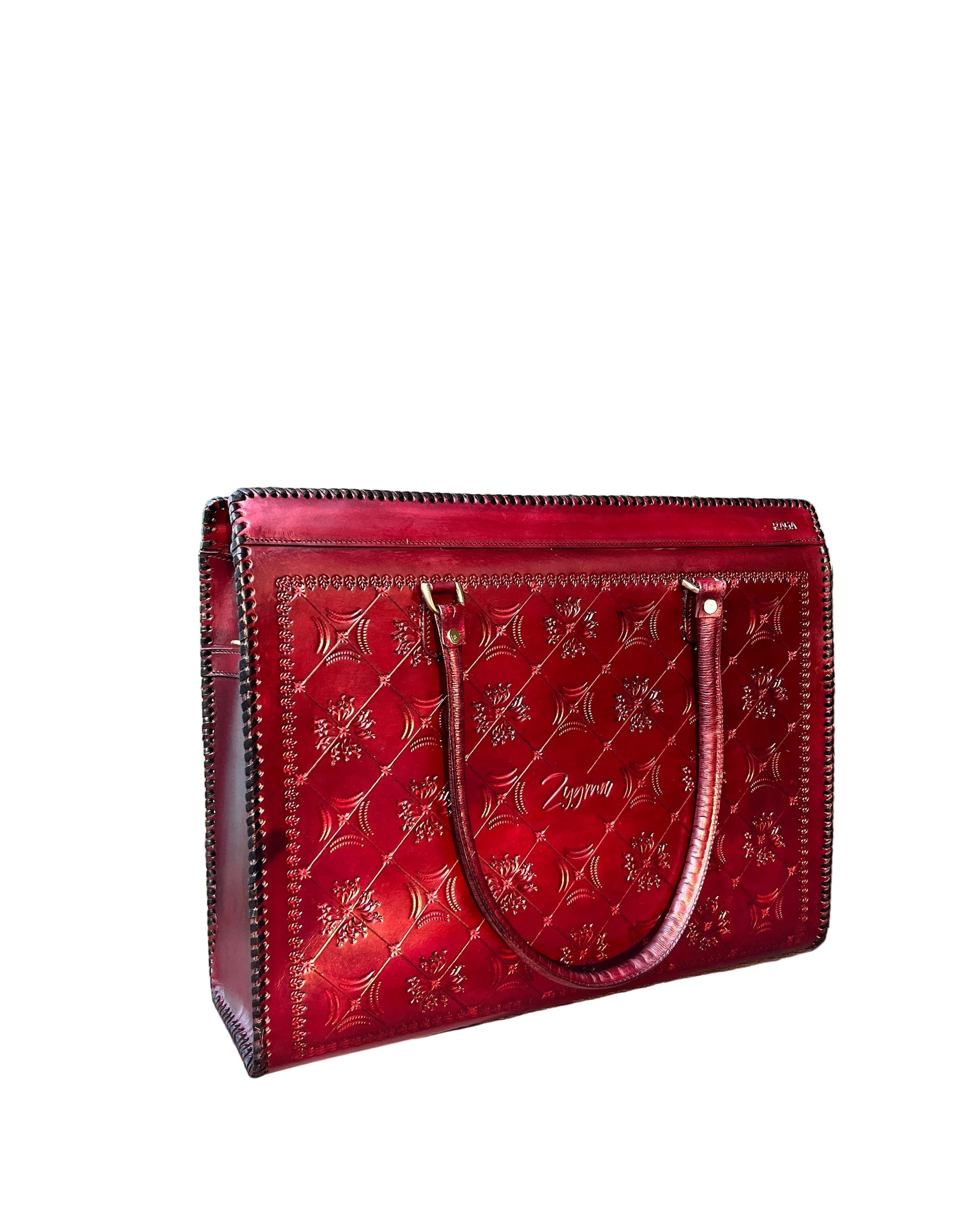 ZYGMA 16 inch Leather Laptop Tote Oversized Burgundy Front