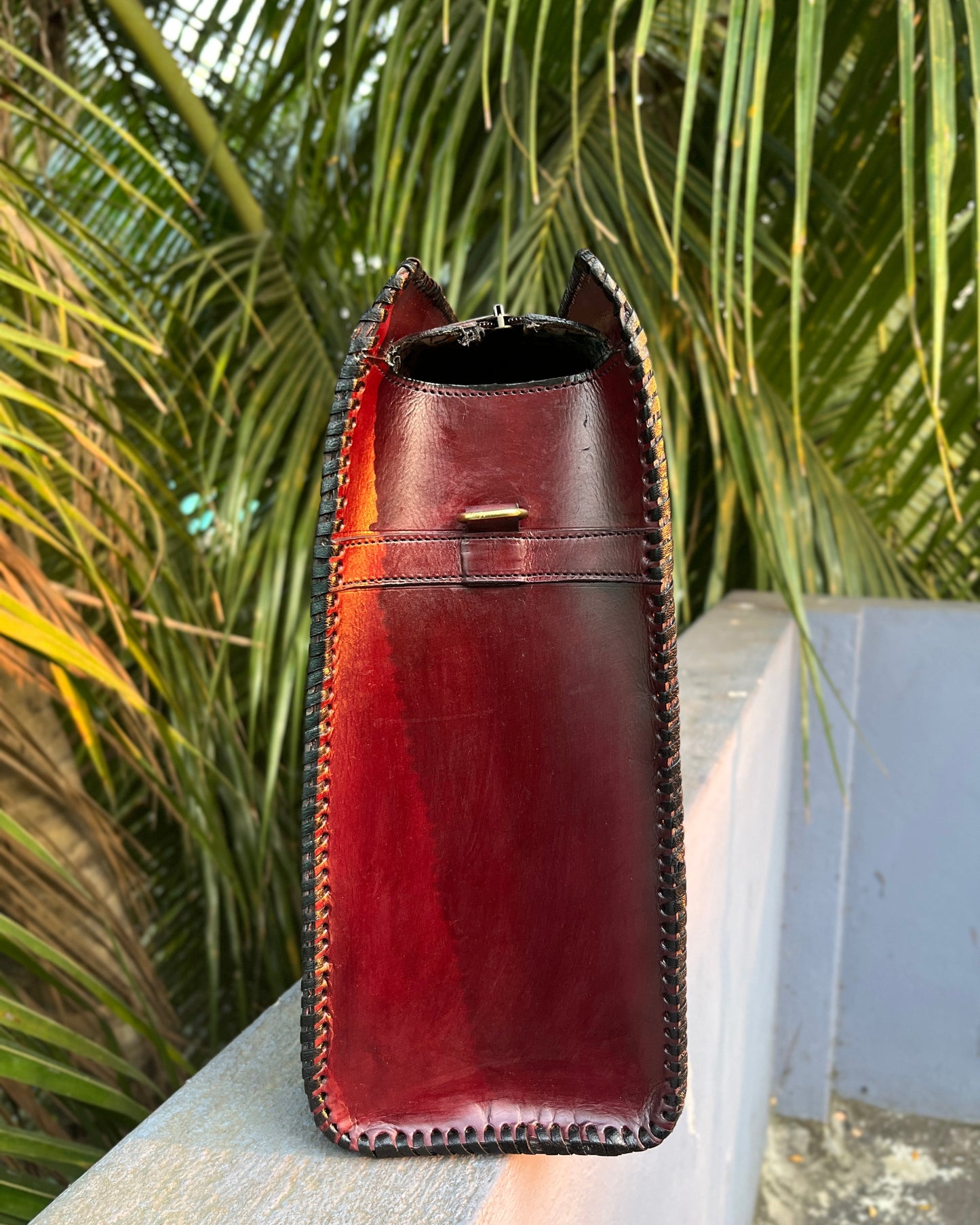 ZYGMA 16 inch Leather Laptop Tote Oversized Burgundy Interior