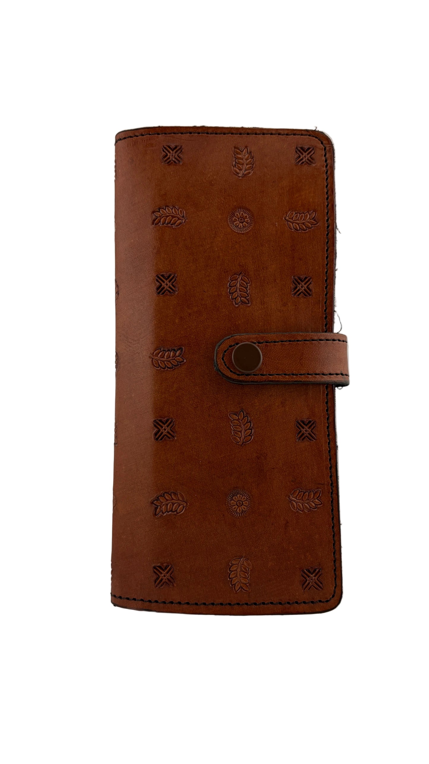 Zygma Handmade Genuine Leather Card Wallet – Tan Dot Design | 11 Card Slots, Zippered Coin & Cash Holder, Phone Storage Compartment – Stylish Men & Women Wallet