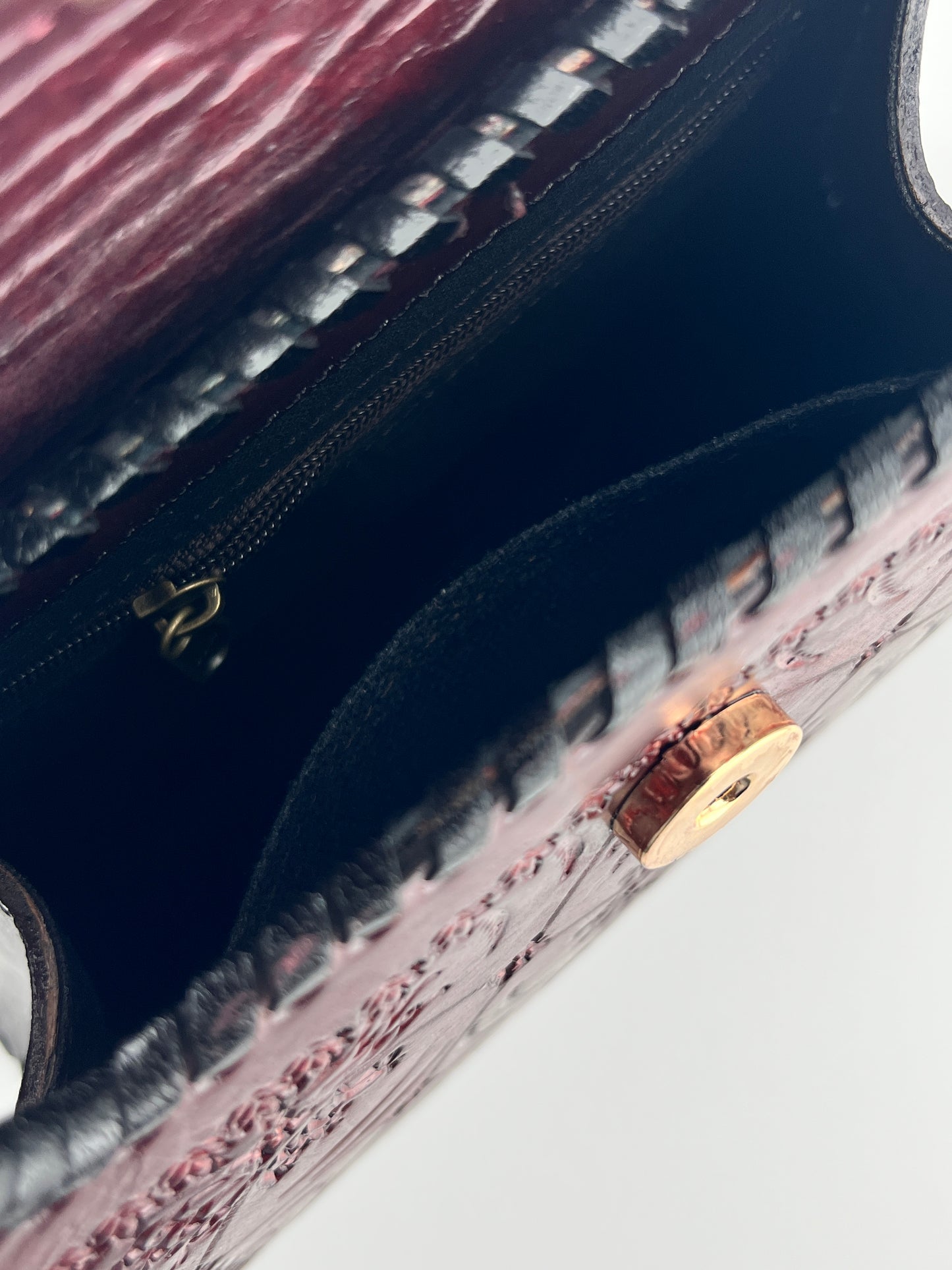 Zygma Handmade Genuine Leather Handbag for Women | Hand-Stamped Floral Diamond Tote | Black Whipstitch Edges | Burgundy Wine | Small Structured Shoulder Bag | Zygma Embossed Flap | Artisan Ethnic Purse