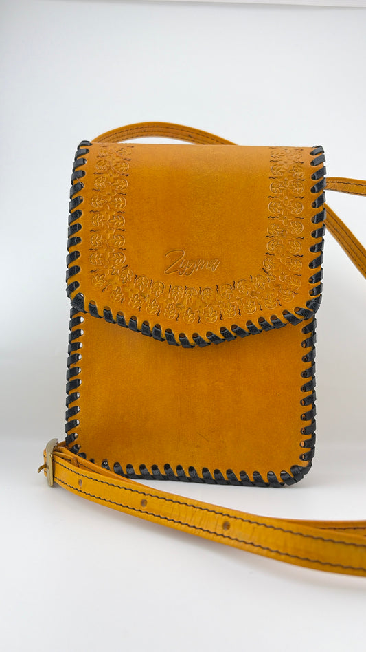 Genuine Leather Mobile Sling Bag for Women | Small Crossbody Phone Bag | Zygma | yellow