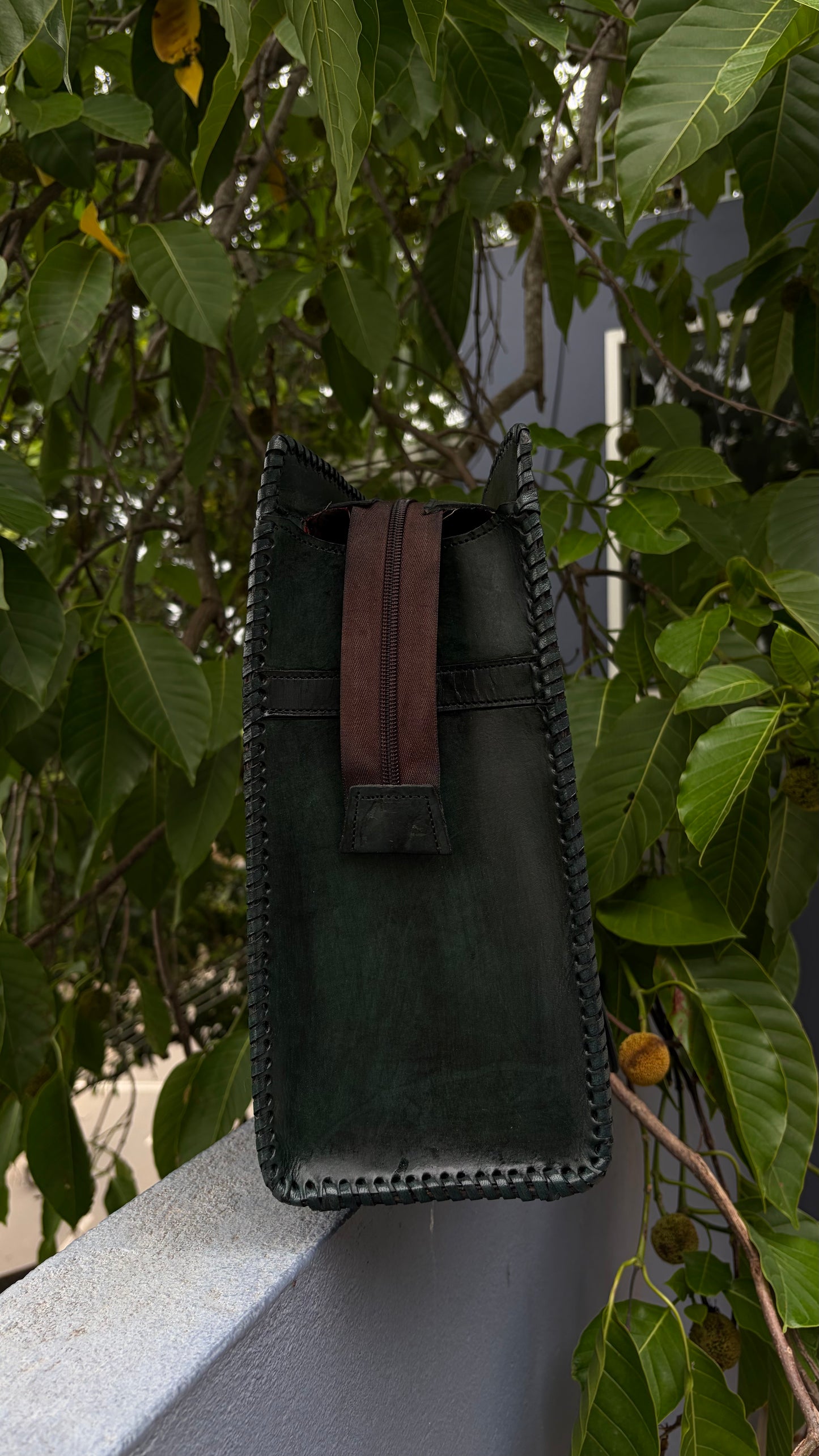 Zygma Embossed Forest Green Tote medium-leaf design — Genuine Leather