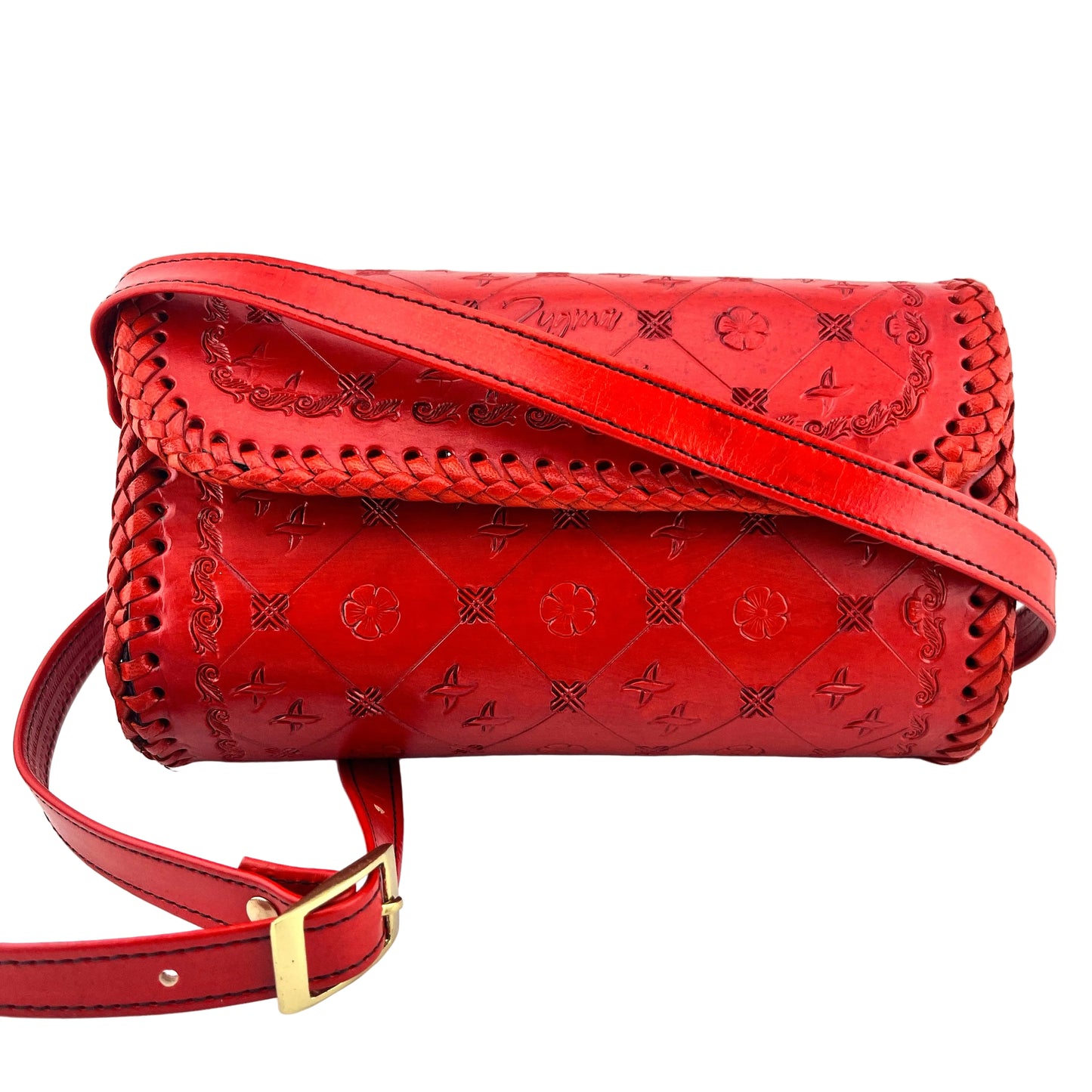 Zygma Red Embossed Leather sling bag