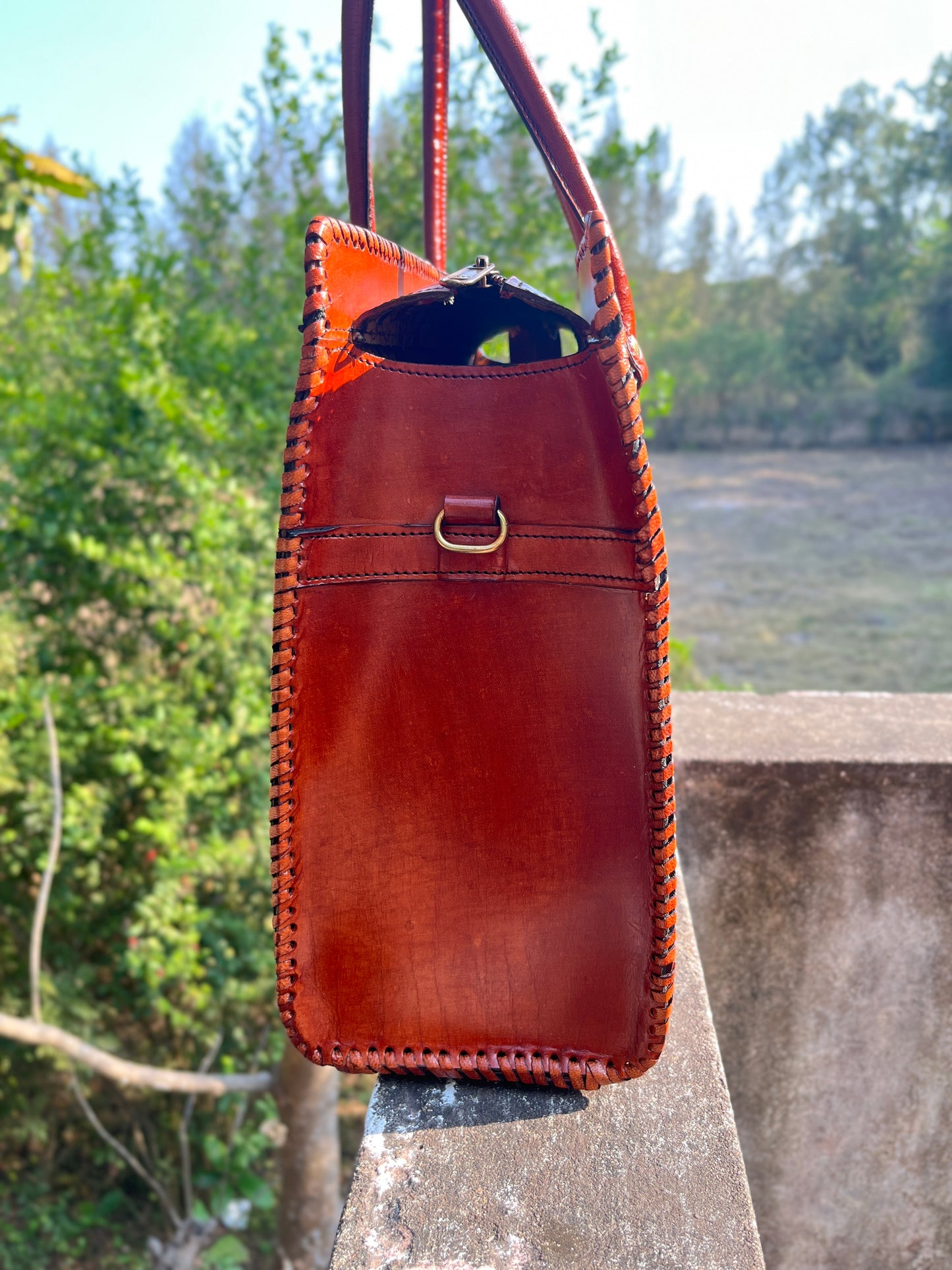 Zygma Handmade Genuine Leather Laptop Tote Bag for Women | Fits 16 Inch Laptop | Hand-Stitched Whipstitch Tote | Work Bag | Office Shoulder Bag | Cognac Tan | Adjustable Crossbody Strap