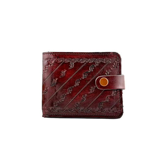 Zygma Genuine Leather Bifold Wallet for Men | Hand-Tooled Diagonal Leaf-Scroll Pattern | Burgundy