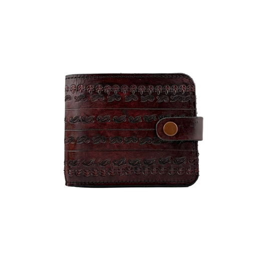 Zygma Genuine Leather Bifold Wallet for Men | Hand-Tooled Leaf Pattern | Brown