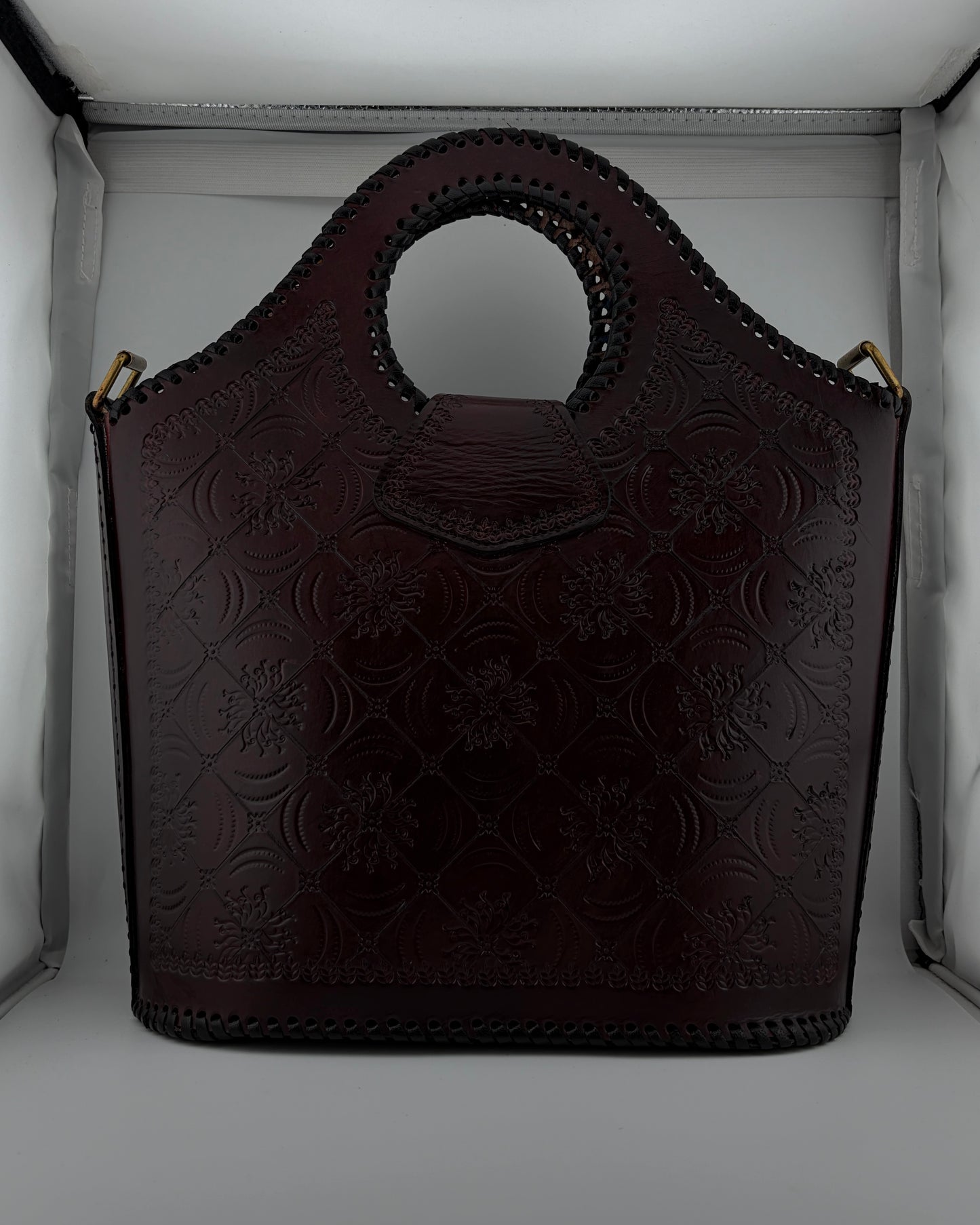 Zygma Handmade Genuine Leather Tote Sling Bag for Women – Deep Red Embossed Design