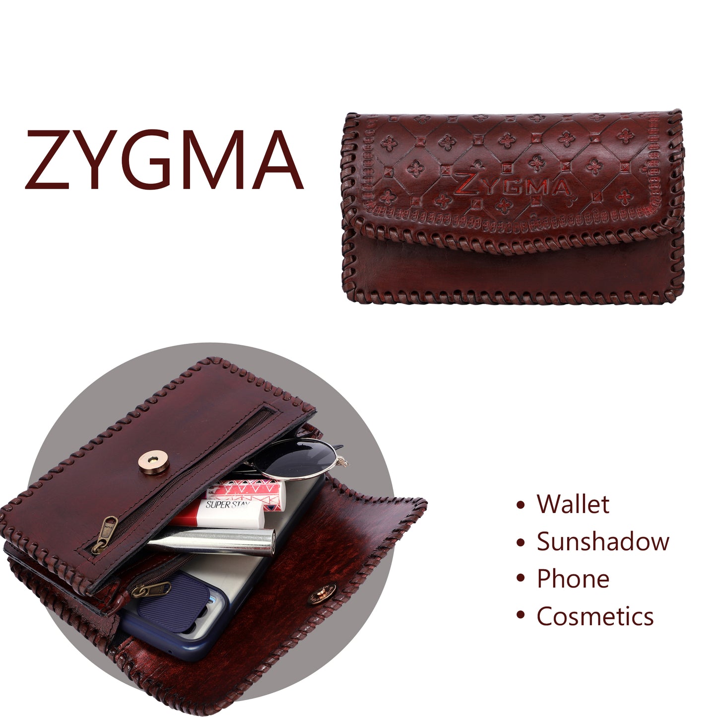 Zygma® Handmade Genuine Leather Clutch Purse for Women, Wallet For Women(Brown)