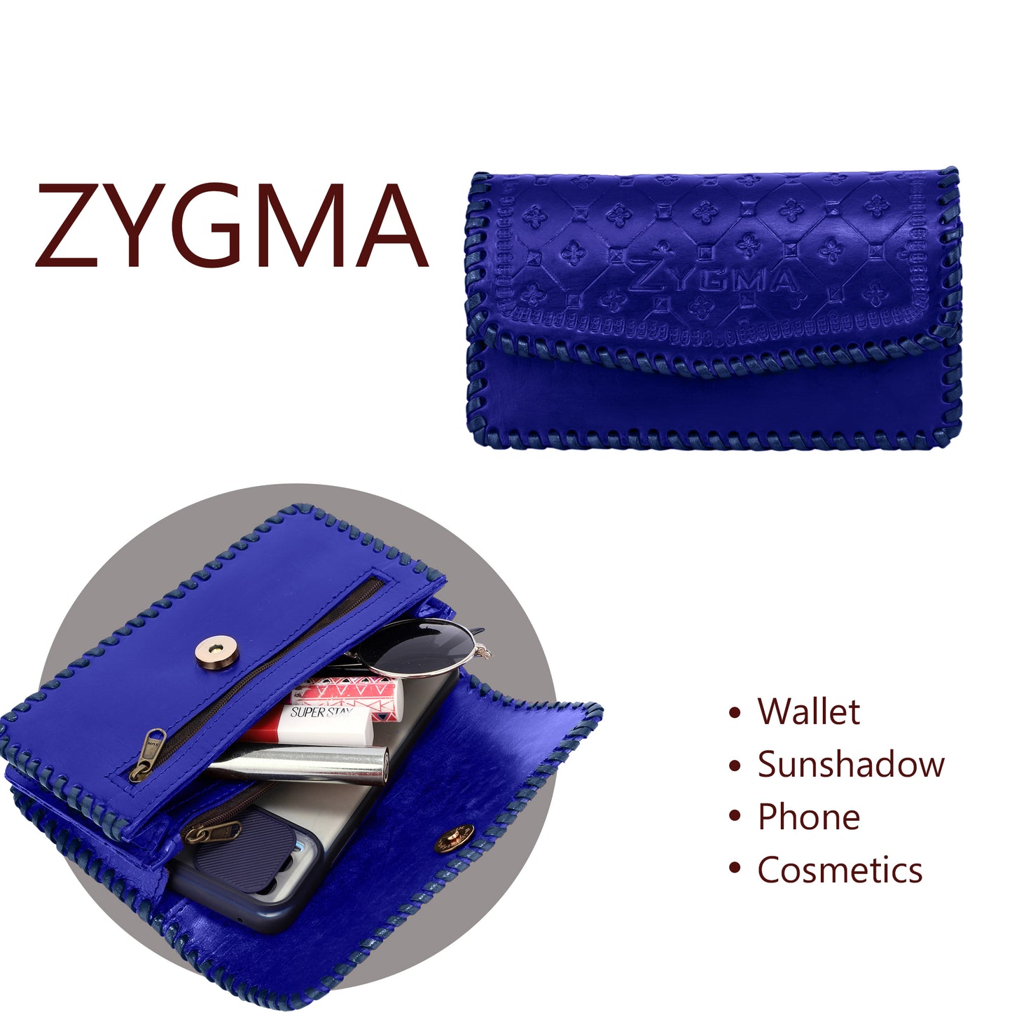 Zygma® Handmade Genuine Leather Clutch Purse for Women, Wallet For Women (Blue)