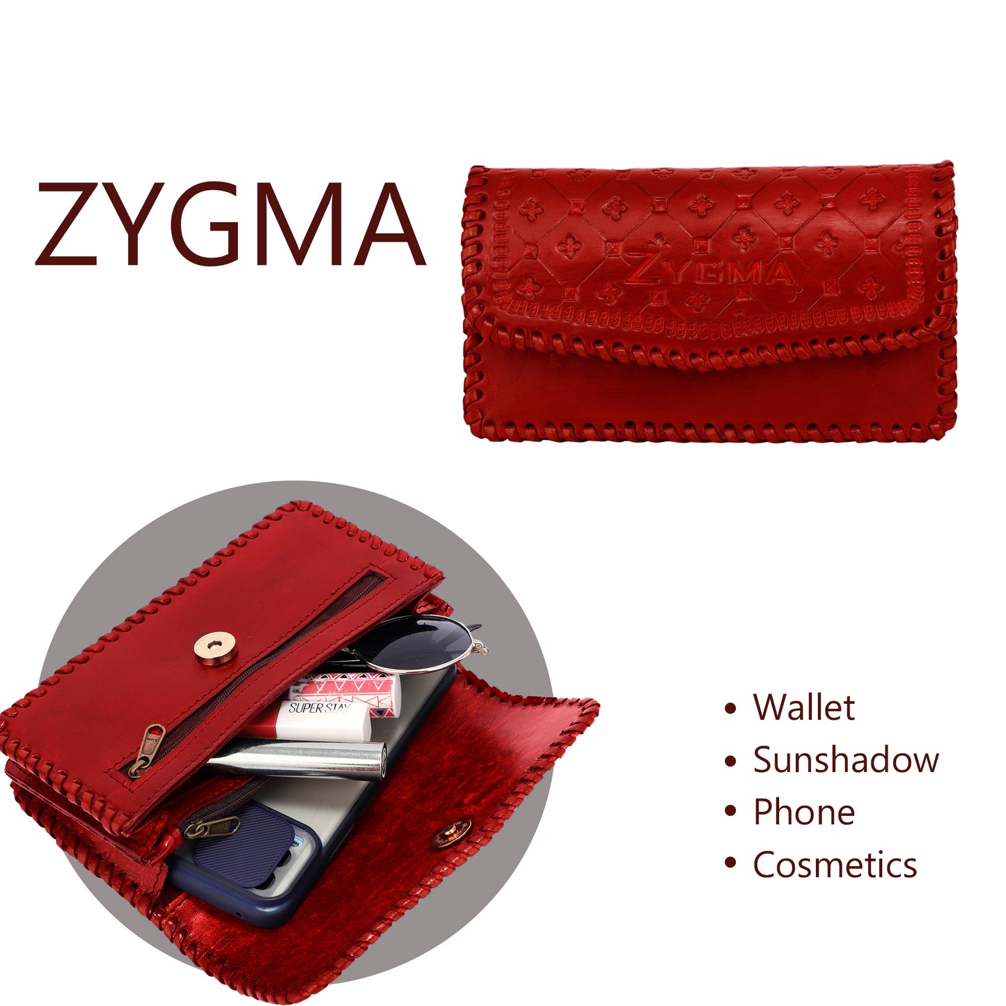 Zygma® Handmade Genuine Leather Clutch Purse for Women, Wallet For Women (Red)