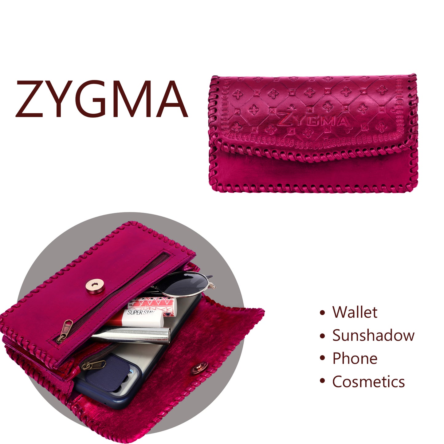 Zygma® Handmade Genuine Leather Clutch Purse for Women, Wallet For Women (Pink)