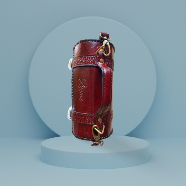 zygma Cylindrical Leather Sling Bag, Vintage Style Barrel Purse with Decorative Stitching, Burgundy