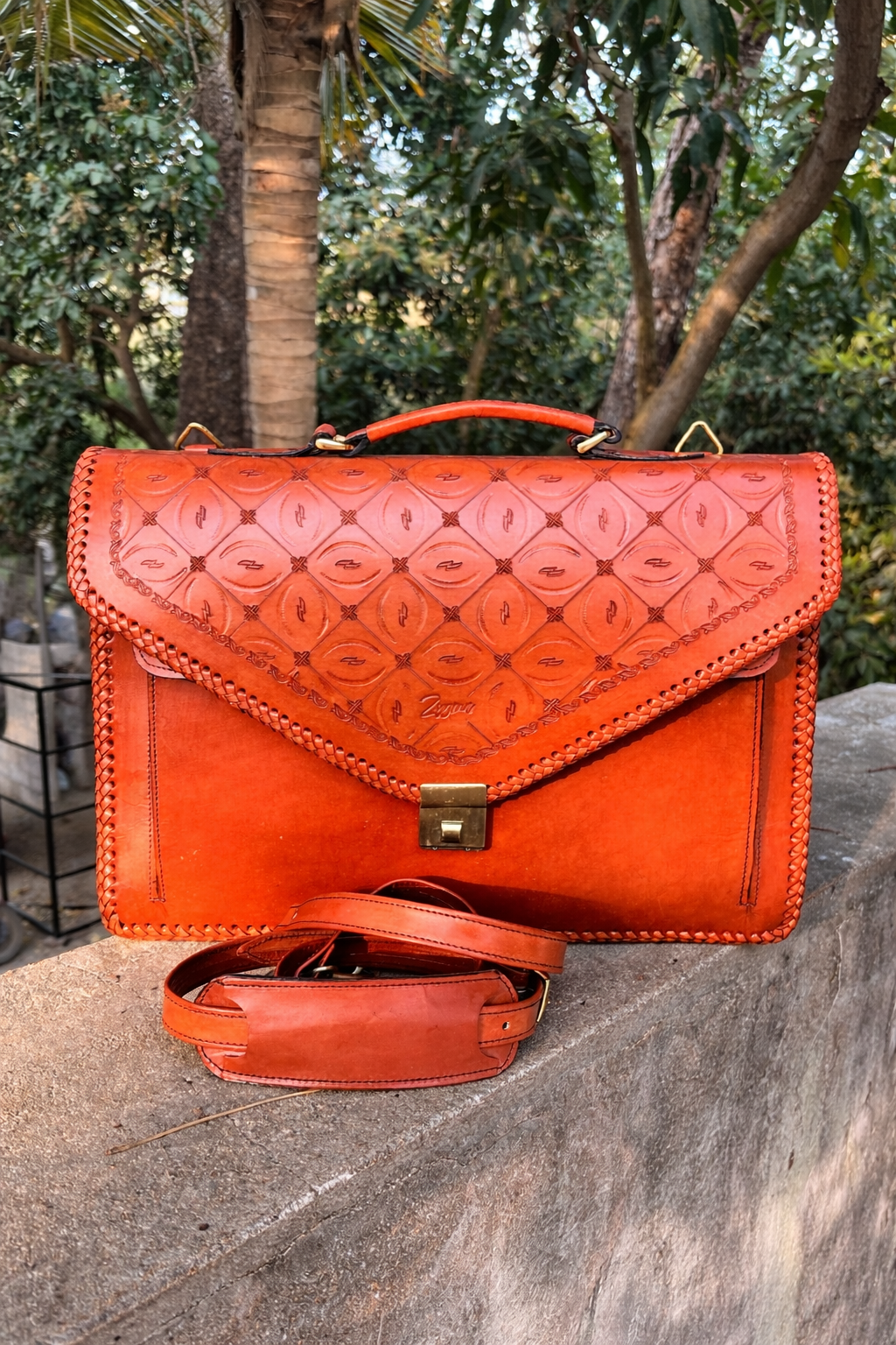 Zygma Handmade Genuine Leather Briefcase for Men & Women – Premium Embossed Office Laptop Bag | Luxury Handcrafted Leather Messenger Bag