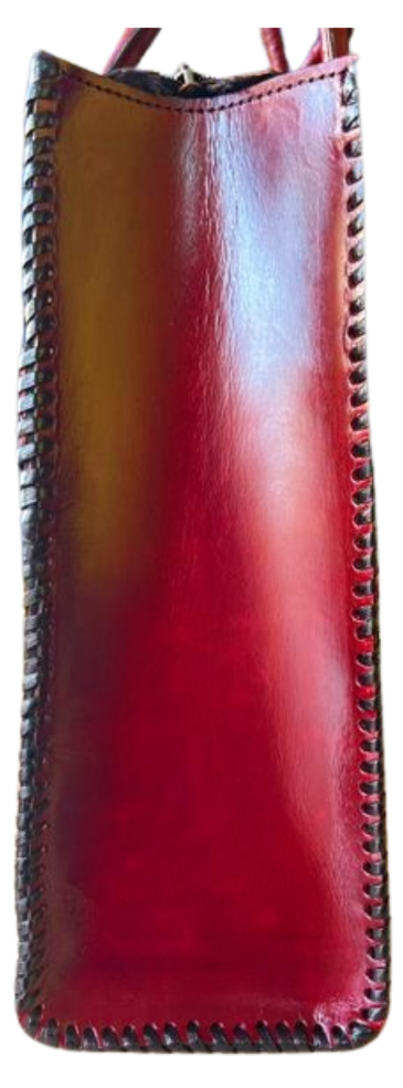 zygma Genuine Leather office Tote bag, brown Striped Pattern, women office bag Double Handle Tote with Black Stitched Border