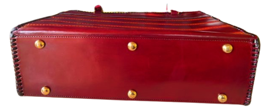 zygma Genuine Leather office Tote bag, brown Striped Pattern, women office bag Double Handle Tote with Black Stitched Border