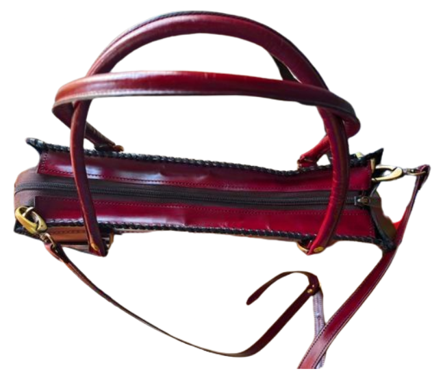 zygma Genuine Leather office Tote bag, brown Striped Pattern, women office bag Double Handle Tote with Black Stitched Border